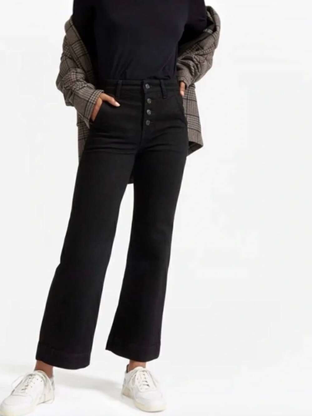 Everlane Black Button Fly Wide Leg Jean Size 26 Ankle